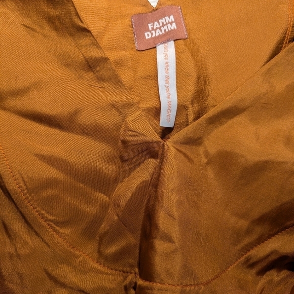 Fanm Djanm Burnt Orange 100% Silk V-Neck Lightweight Kaftan Dress Resortwear - Picture 10 of 12